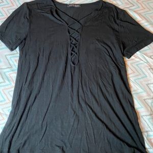 Black lace up front tee
